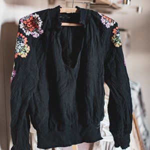 Embroidered Sleeves Bohemian Peasant Top